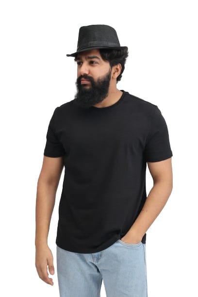TRENDLAND Men's Pure Cotton ||180 GSM || Front Solid & Back Print || Round Neck Half Sleeve Regular Fit T-Shirt for Men (Pack of 1) Black