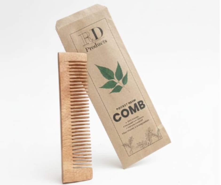 RD Products Pocket Neem Wooden Comb | Compact & Travel-Friendly | Natural Hair Comb for Men & Women | Gentle on Scalp, Helps Reduce Frizz & Hair Fall