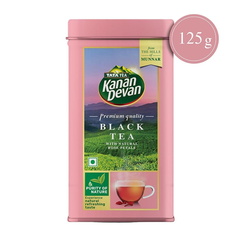 Kanan Devan Tata Tea, Premium Black Tea, With Natural Rose Petals, From The Hills Of Munnar, Flavoured Tea, 125G - Granule view 2
