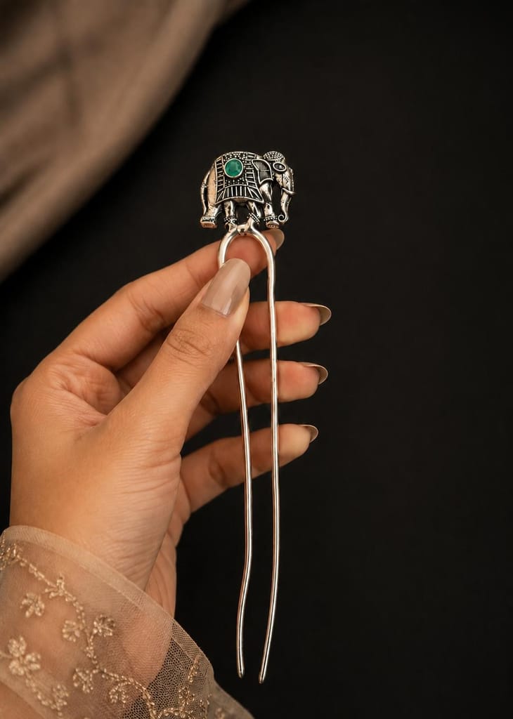 Handmade Oxidised Silver Premium Vintage Oxidised Silver Floral Juda Stick Hair Pin for Women Traditional Bun Stick Hair Accessory view 2