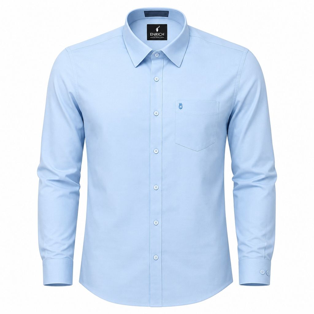 Enrich Premium Men's Solid Light Blue Full Sleeve Formal Shirt with Pocket view 2