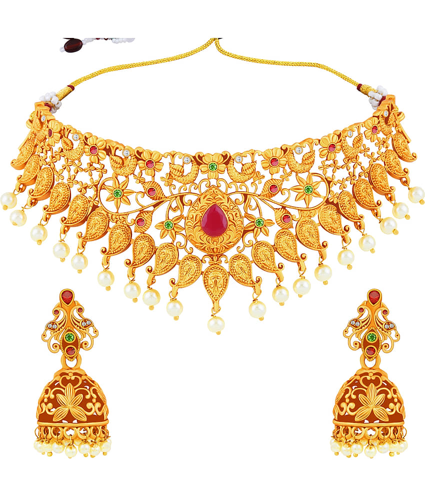ShreejiHuf Alloy Golden Traditional Necklaces Set Choker view 2