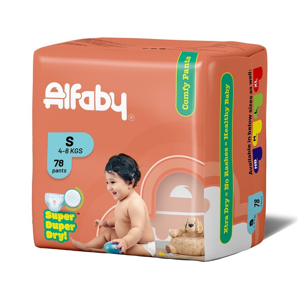 Alfaby Super Duper Dry Comfy Pants - Diapers for Babies Size S (4-8 kgs) - Pack of 78