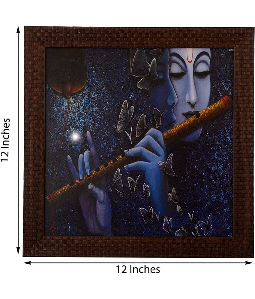 eCraftIndia Blue Satin Matte Texture Framed Krishna UV Wall Art view 2