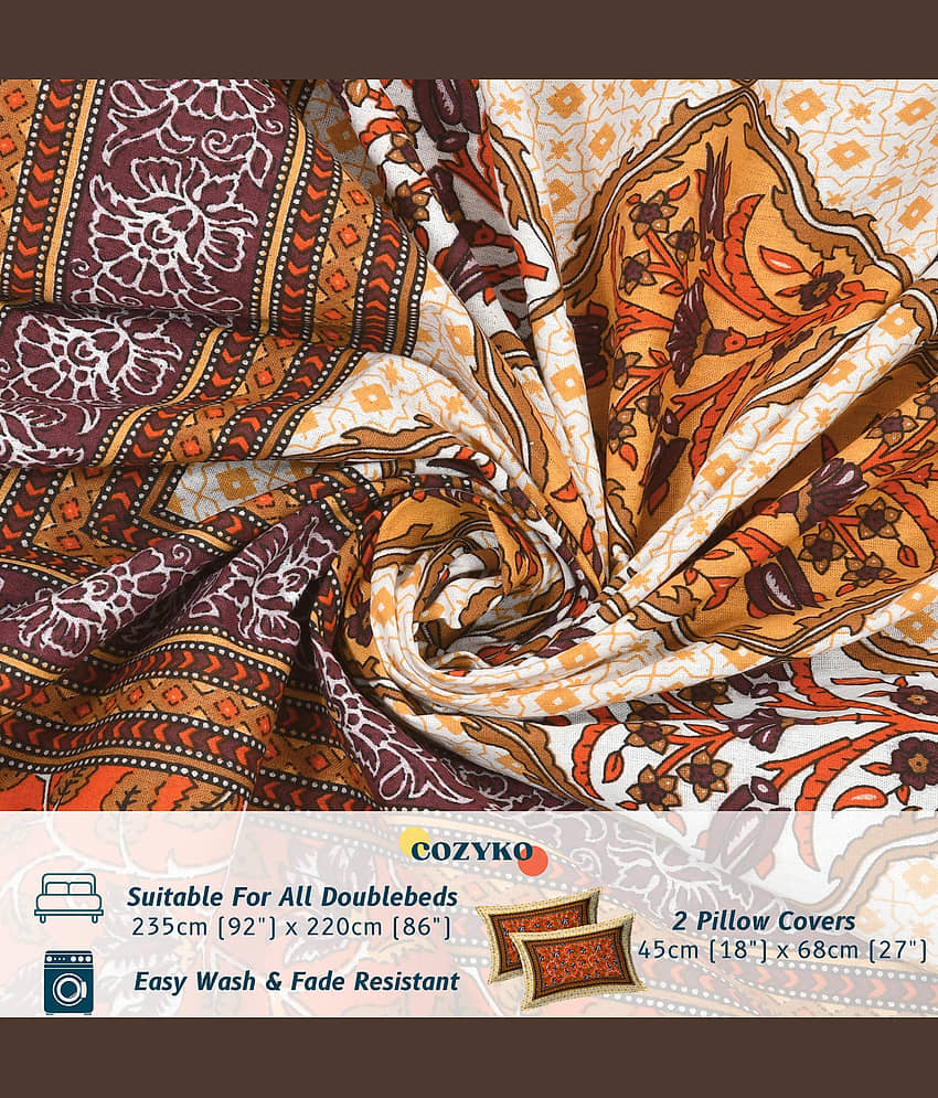 COZYKO Cotton 1 Double Bedsheet with 2 Pillow Covers ( Peach ) view 2