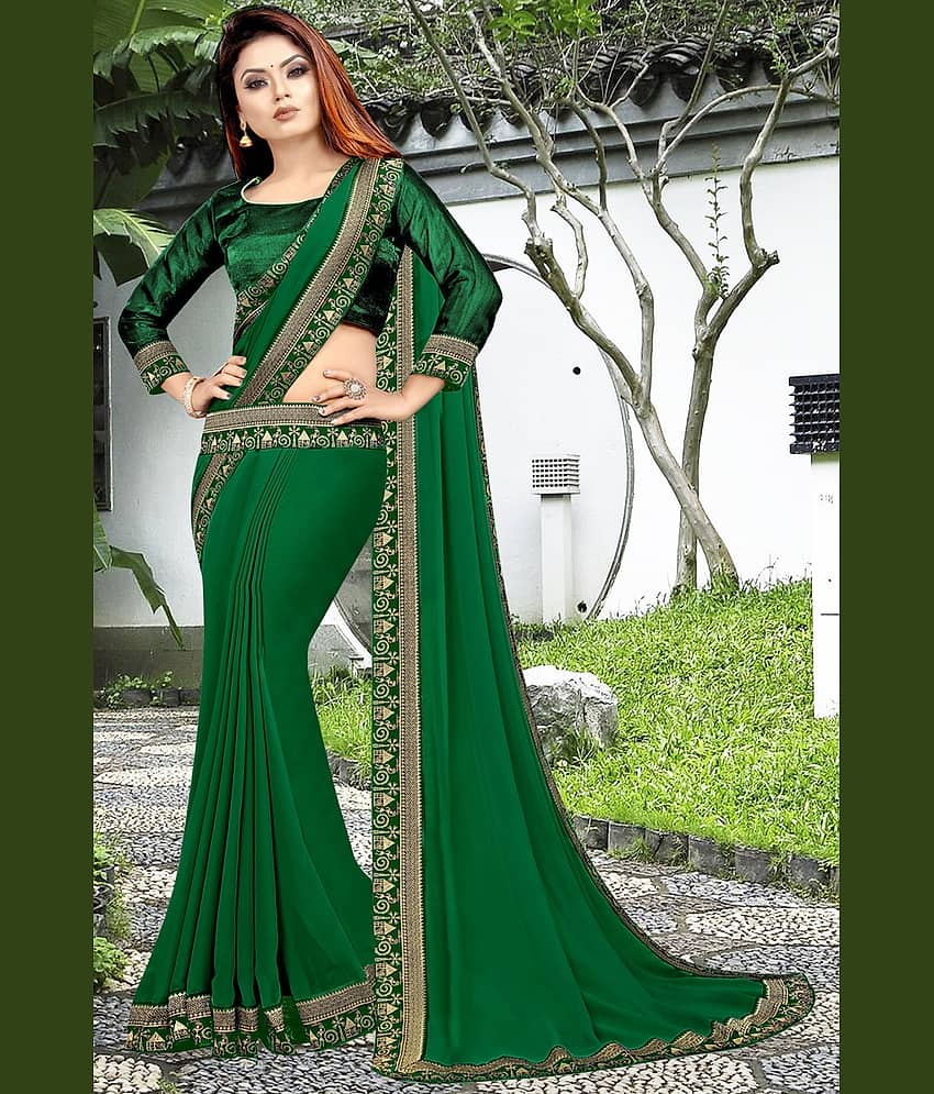 WXW Fashion Lycra Embroidered Regular Saree With Unstitched Blouse Piece ( Brown ) view 2