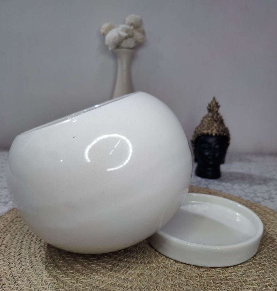 Homefrills Stylish Glossy Round White Colour Ceramic Planters Pot with Bottom Tray for Indoor Plants, Flower Pots, Succulent Pot, Planters for Home Decor, Home Garden Size-17 * 15 cm view 2