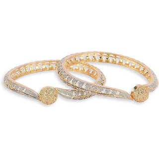 Copper Cubic Zirconia American Diamond Gold-plated Metal Bangle Set For Women Girls (Pack of 2)