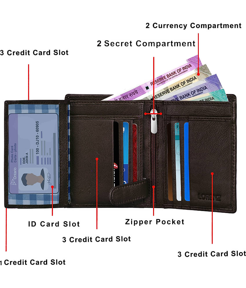 Lorenz Brown 100% Leather Men's RFID Wallet ( Pack of 1 ) view 2