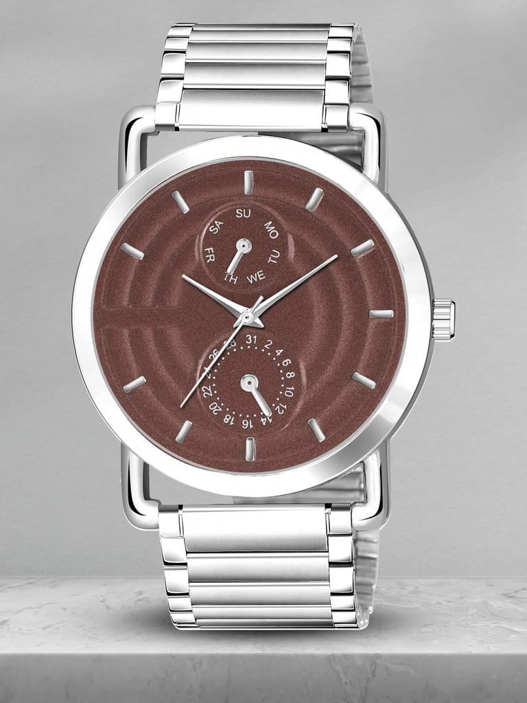 Brown 3D Embossed Stainless Steel Analog Watch for Men LR123 view 2