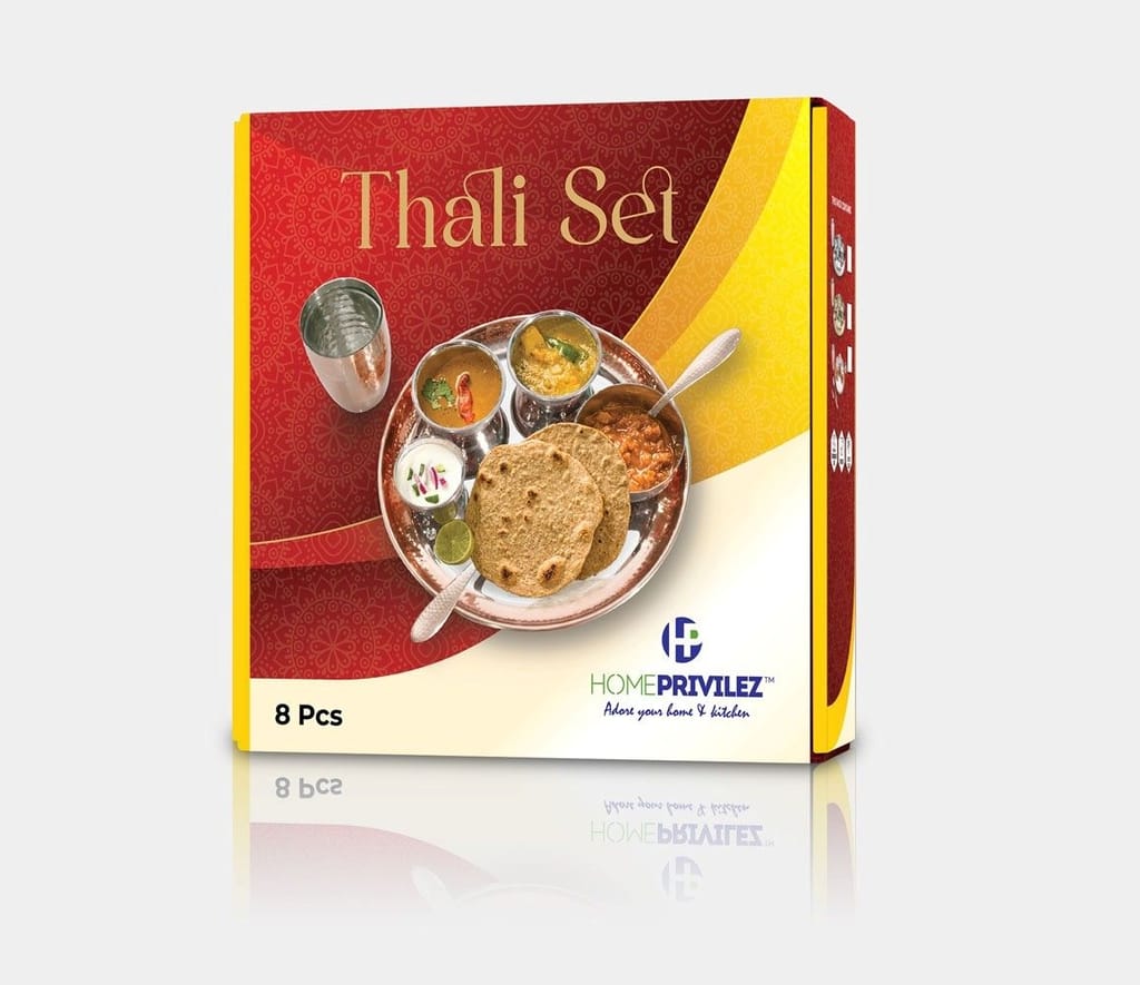 HOMEPRIVILEZ Royal PVD Gold Thali Set (set of 8 Pcs) view 2