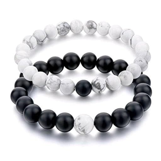 Aarohi13 Bracelets Multi Layer Tiple Protection Stone Beads Couple-Combo Matching Best Friend Relationship Couple Bracelet White and black 2 Pcs