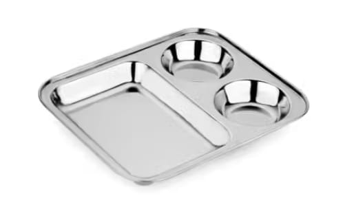 WEKTU Stainless steel Pav Bhaji Plate | Lunch Plate | Bhojan Thali 3 in 1 Compartments Dinner Plate view 2