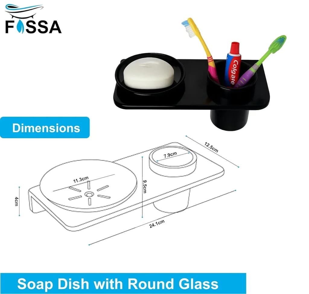 Black Soap Dish with Toothbrush Holder Unbreakable Abs Round Ceramic Finish (RB-120) view 2