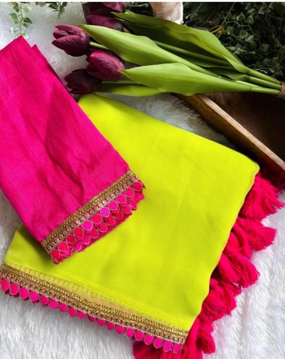 Yellow Georgette Saree With Blouse Piece