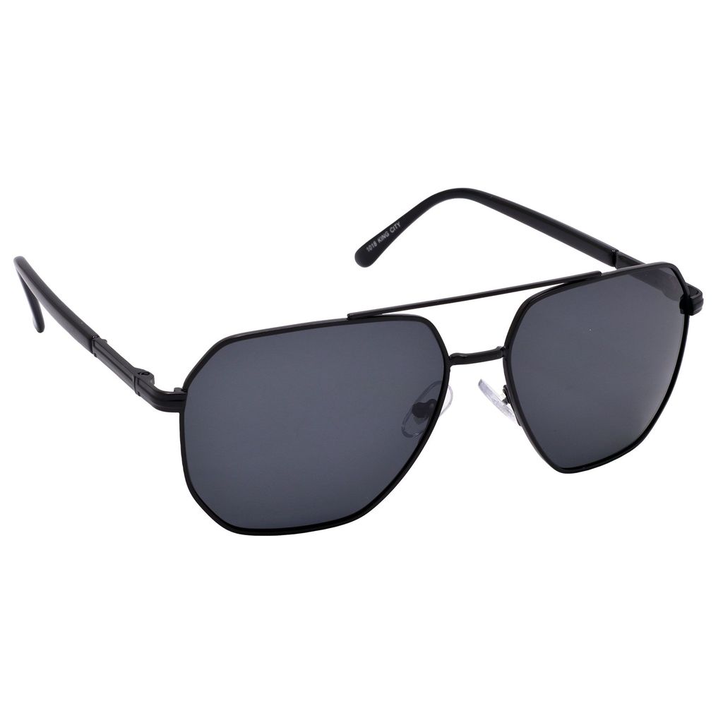 Stylish Retro Square Pilot Full-Frame Metal Polarized Sunglasses for Men and Women | Black Lens and Black Frame | HRS-KC1018-BK-BK-P view 2