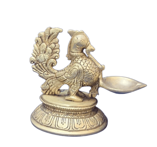 "Peacock Brass Diya Oil Lamp for Home and Temple Decor"