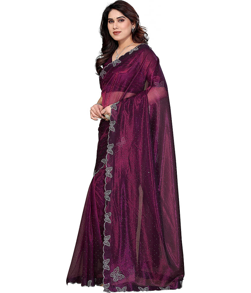 ANAND SAREES Net Solid Regular Saree With Unstitched Blouse Piece ( Yellow ) view 2