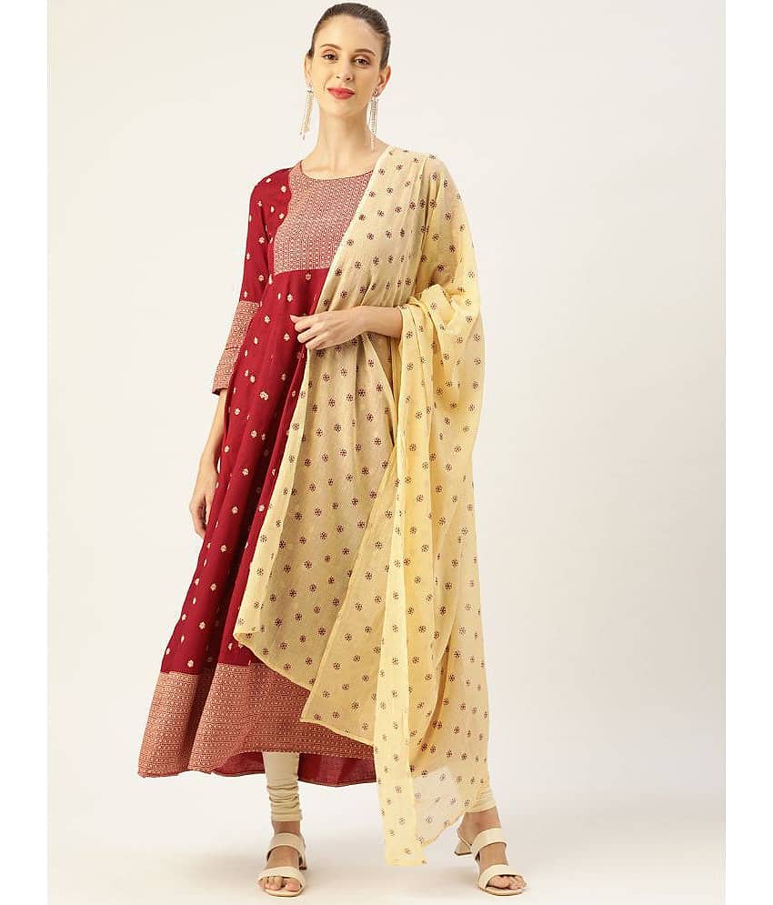 HISHAM - Maroon Rayon Women's Flared Kurti ( Pack of 1 )