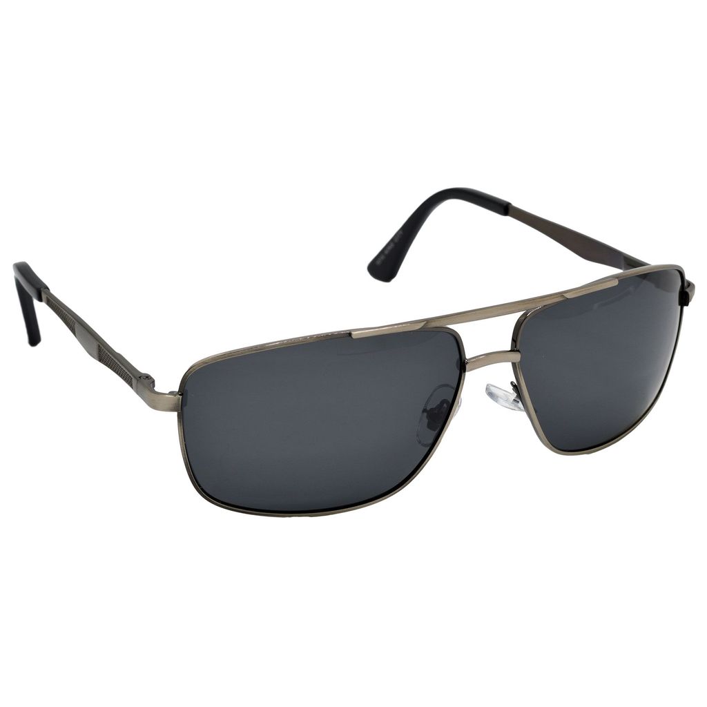 Stylish Wrap-around Full-Frame Metal Polarized Sunglasses for Men and Women | Black Lens and Steel Grey Frame | HRS-KC1010-LGRY-BK-P view 2