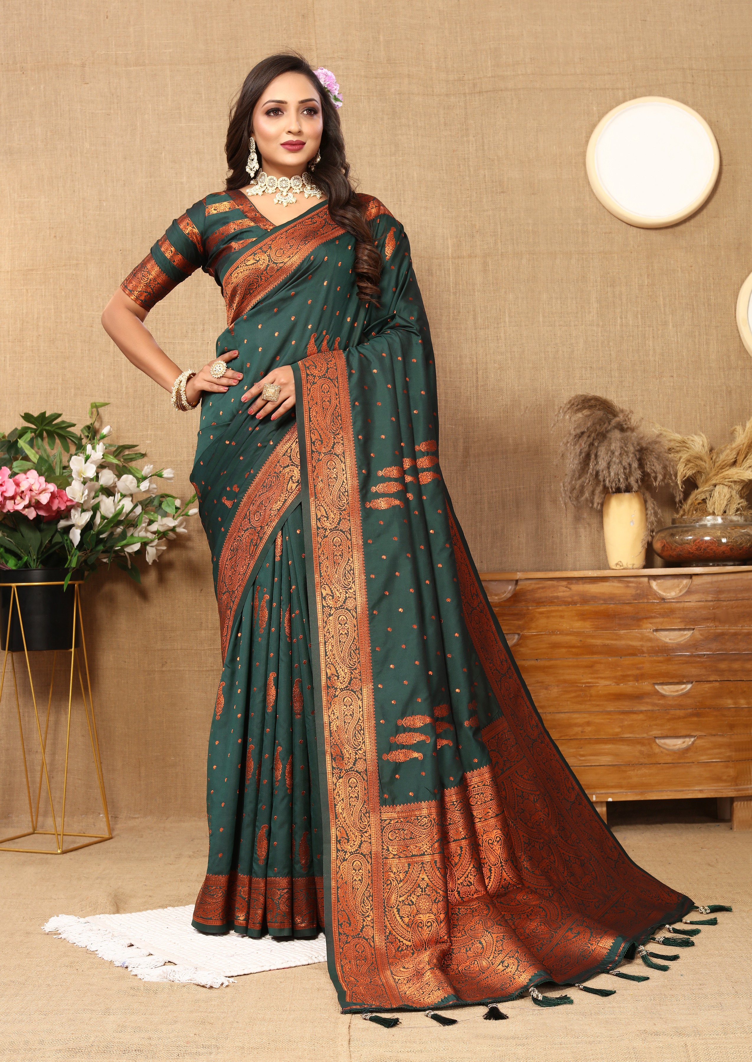 Soft silk saree with COPPER zari weaving design... view 2