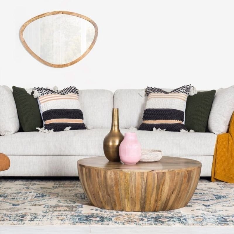 Wooden Round Unique Drum Coffee Table Home Decor Furniture view 2