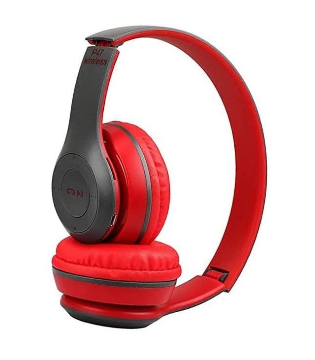 P47 Wireless Bluetooth Headphones, Deep Bass, Foldable Design, Built-in Mic, All-Day Comfort and Noise Isolation Color - Red view 2