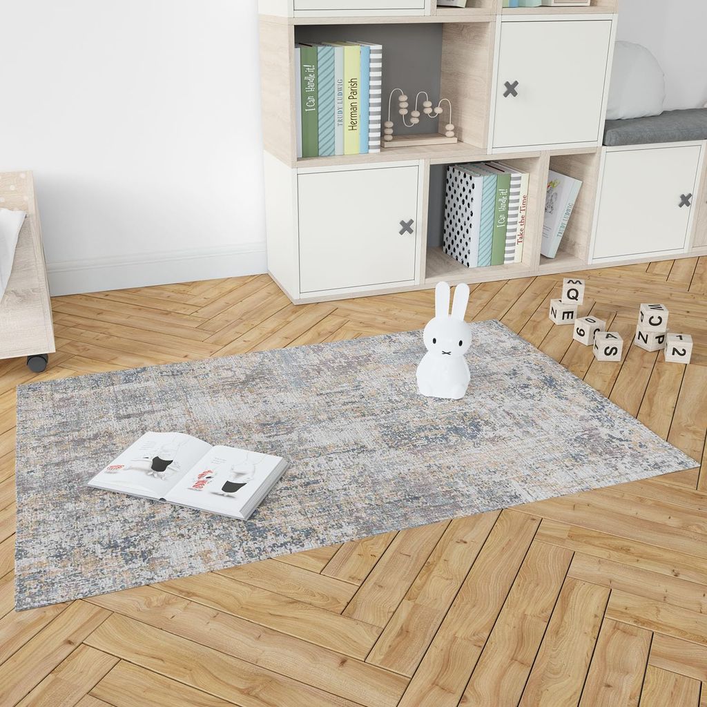 Neu Looms Handmade Viscose Wool Anti-Skid Rug for Bedroom, Living Room, Nursery, Dorm, Playroom & Reading Area (Size 6x9 Feet, Blue-Beige) view 2