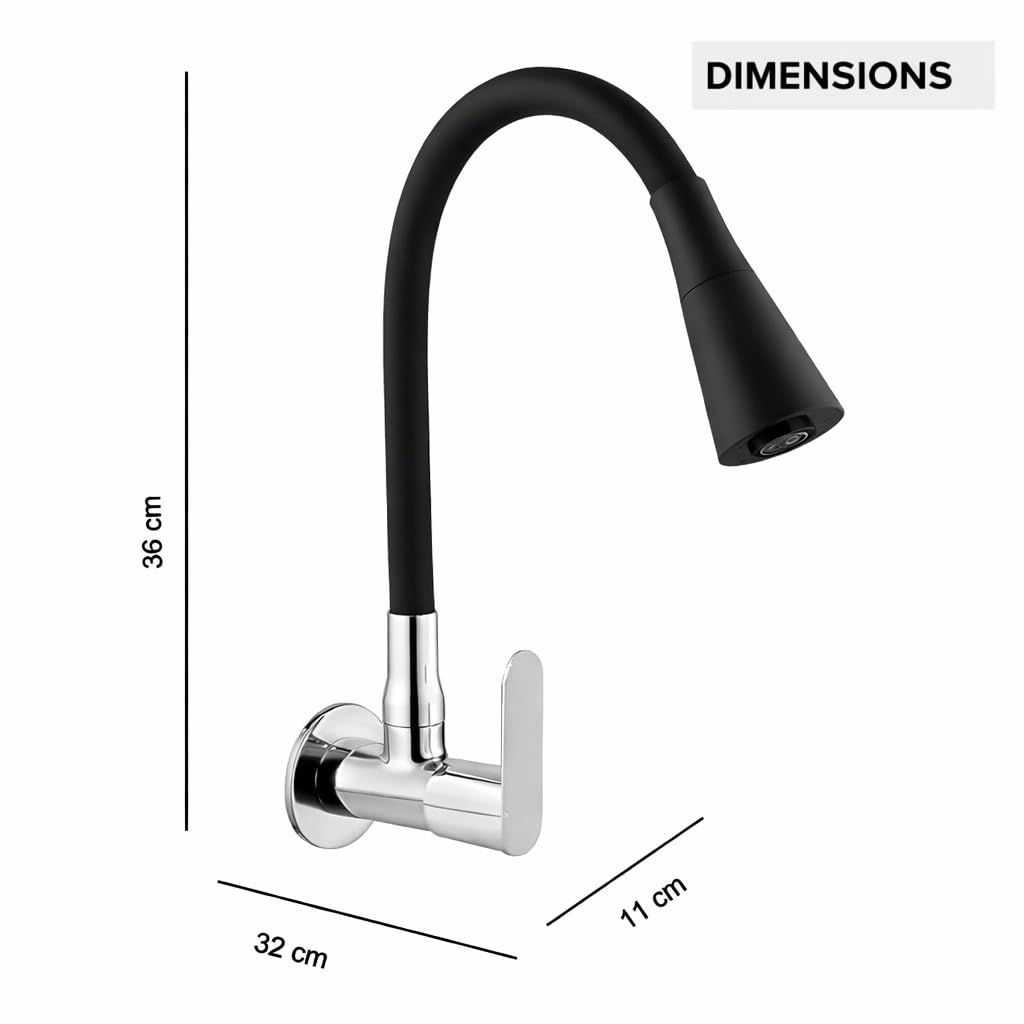 Sink Cock Grey Kitchen Faucet with Silicone Flexible Spout | Wall-Mount Brass Tap with Foam Flow Function & 360° Rotatable Design (Black) view 2