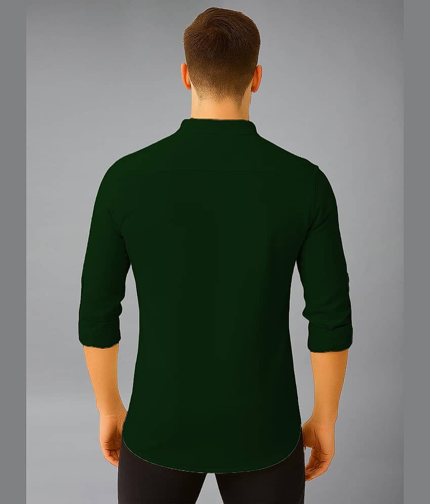 BHUVIKOO Cotton Blend Plain Shirt Style Kurta For Men ( Green ) view 2