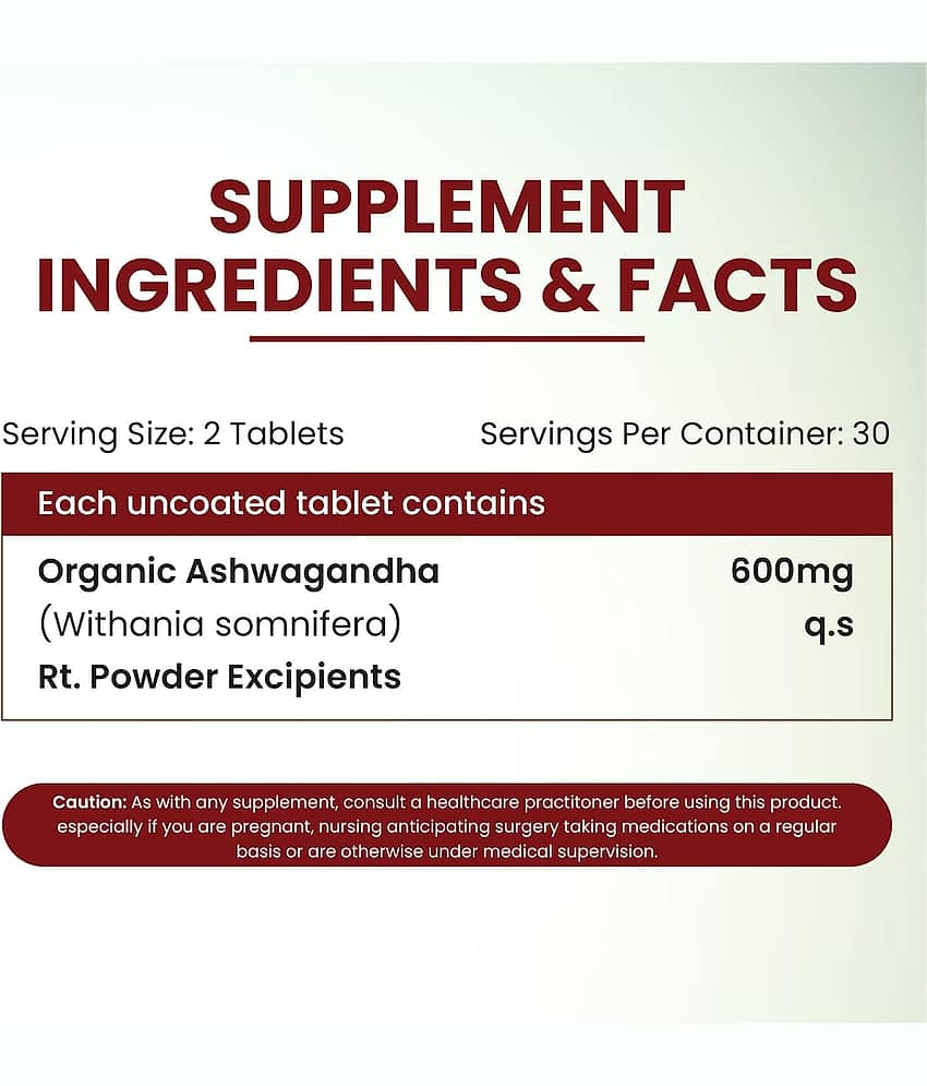 Vlado's Himalayan Organics Organic Ashwagandha 1200mg Tablets Herbal Supplement 60 No.s view 2