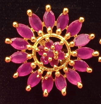 14k Gold Plated Ruby Flower Stud Earrings view 2