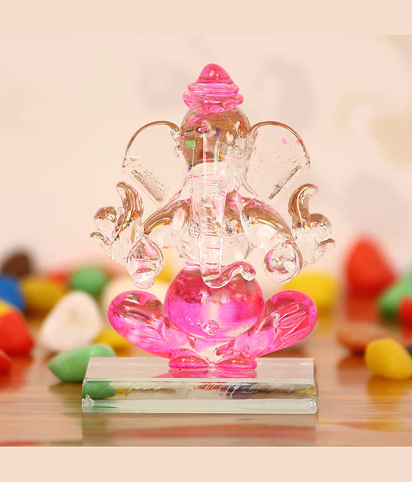 eCraftIndia Transparent & Pink Car Ganesha Showpieces view 2