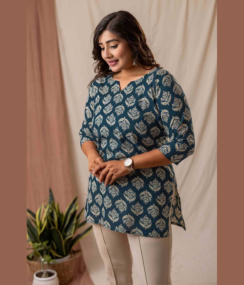 AMTHI Women Cotton Printed Straight Kurti ( Teal )