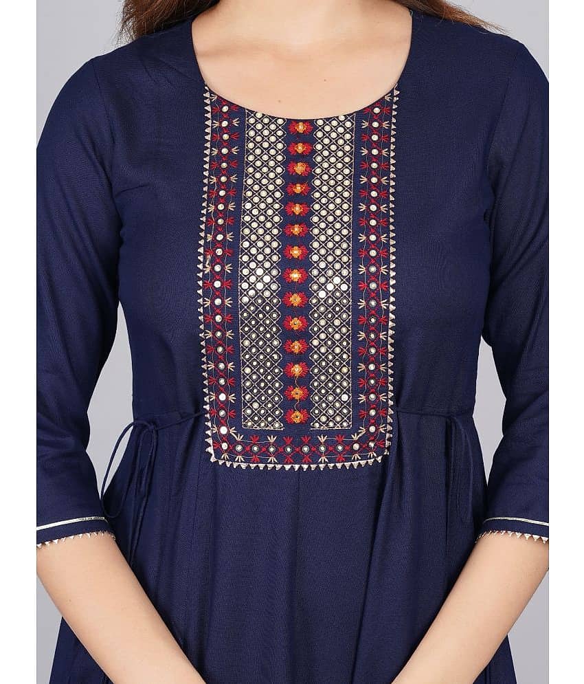 Jaipuri Collection - Blue Rayon Women's Anarkali Kurti ( Pack of 1 ) view 2