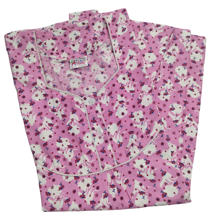 Pink Floral Print Cotton Blend Women's Nighty - Comfortable & Stylish Sleepwear view 2