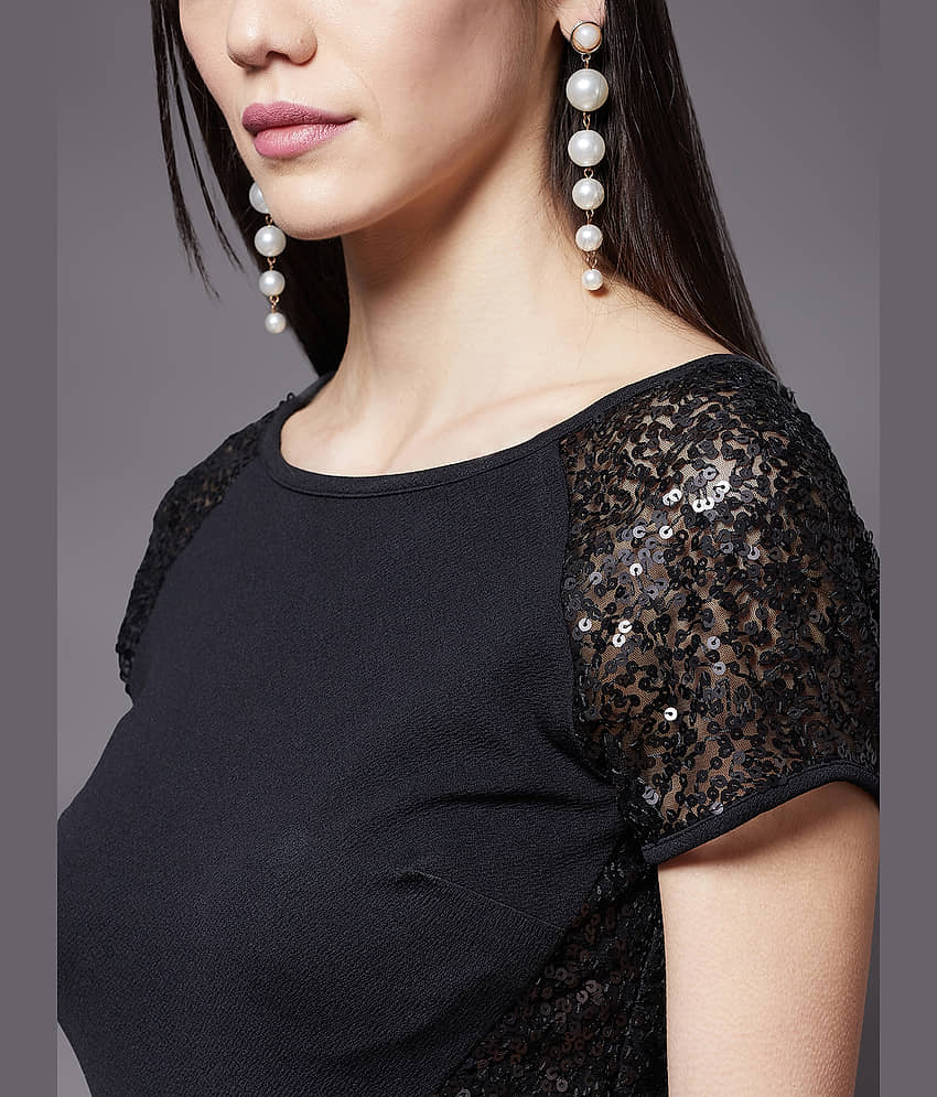 Miss Chase Women Polyester Embellished Bodycon Dress ( Black ) view 2