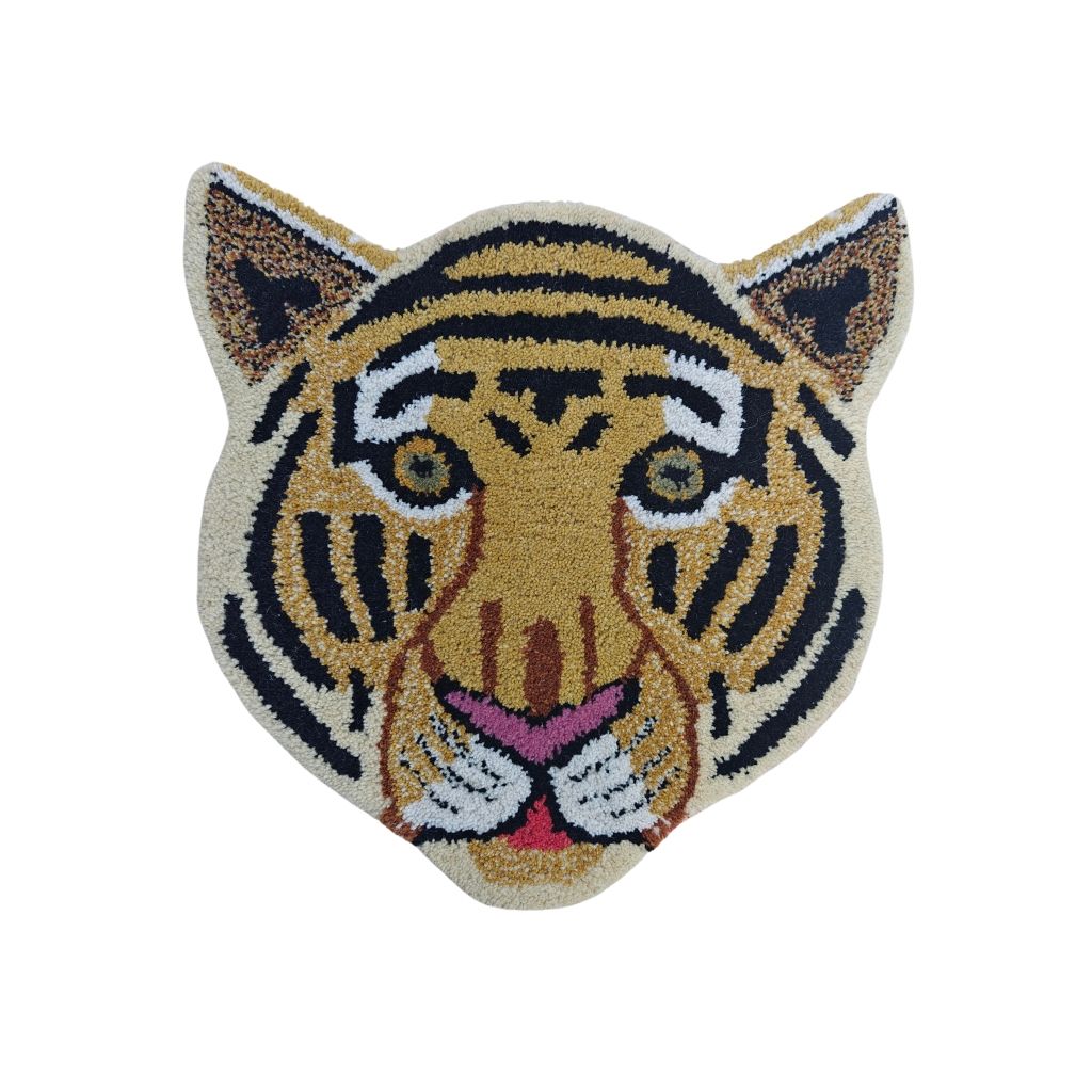Hand tufted Tiger face Door Mat, 1.3x1.3 inch