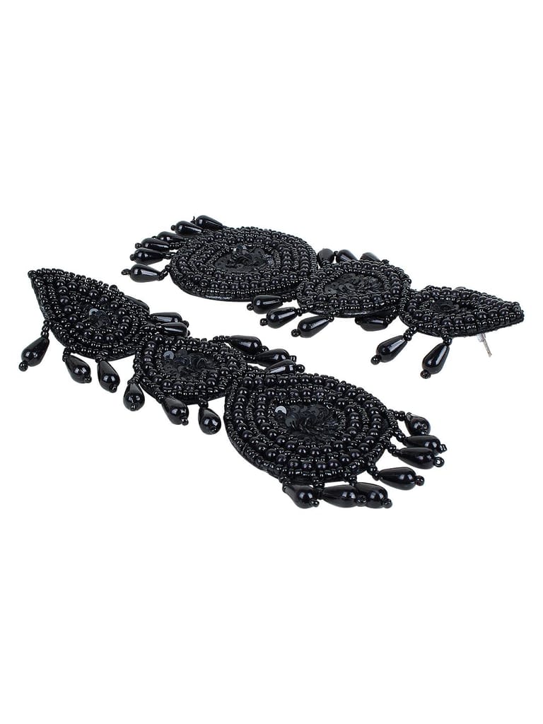 Cardinal Black Beads Handmade Weaving Floral Design Earrings view 2