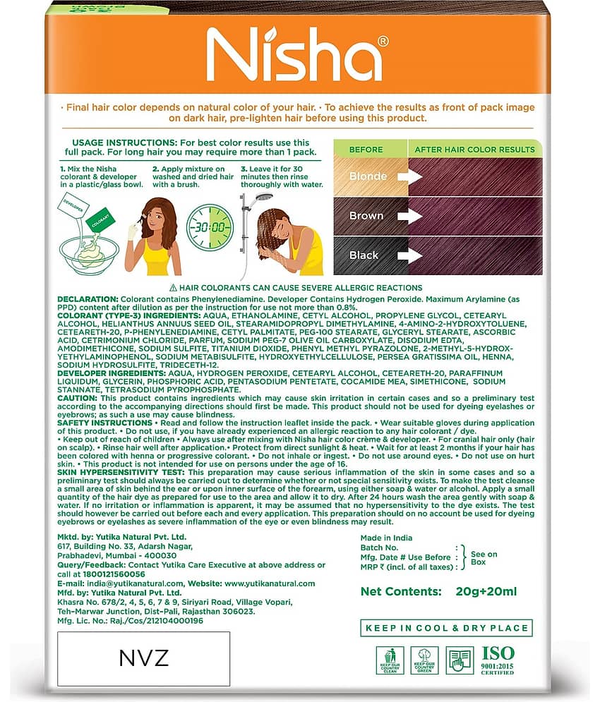 Nisha Creme Hair Color Dark Brown 40gm Pack of 4, Permanent Hair Color for Women Men, No Ammonia, 100% Grey Coverage view 2