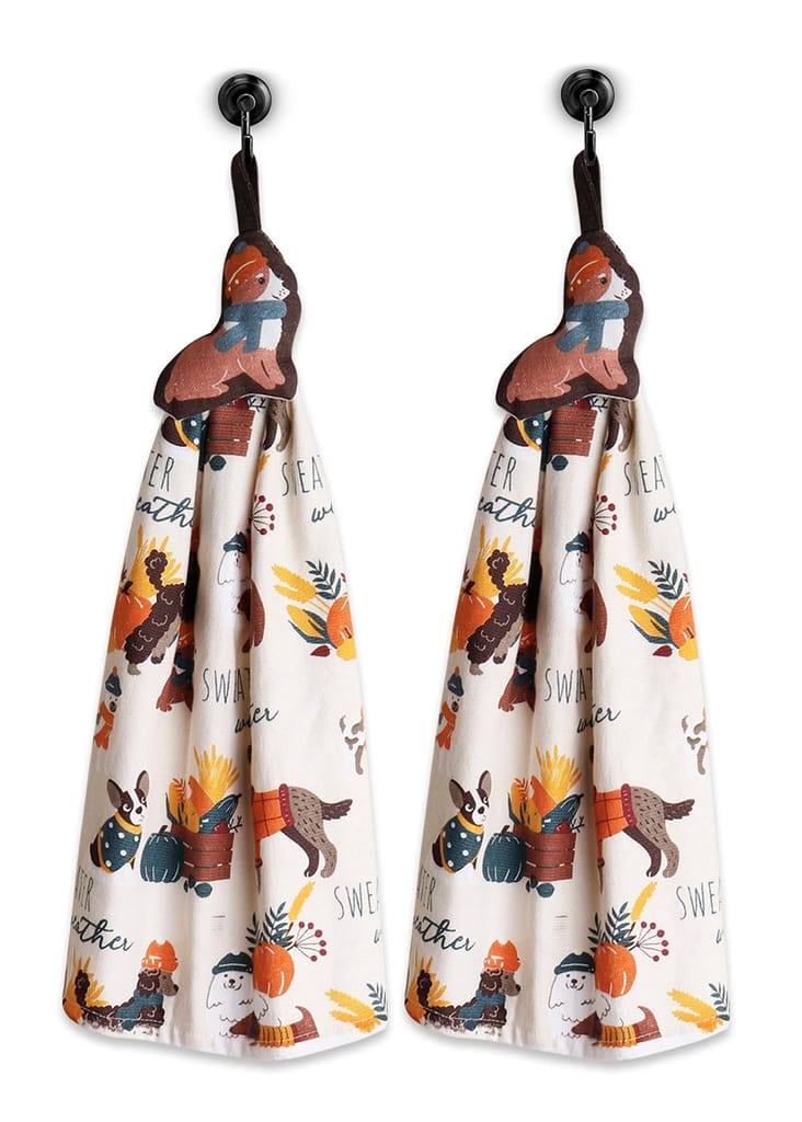 AIRWILL, 100% Cotton Designer Printed with One Side Terry Weaved Woven Wash Basin Towels, Hanging Typed - Design, Sweater Weather Wild Theme - Pack of 2 pcs view 2