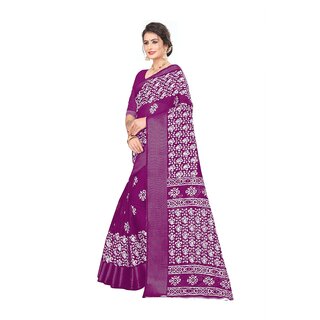 Wine Colour Ethnic Modif Printed Cotton Saree With Blouse Piece view 2