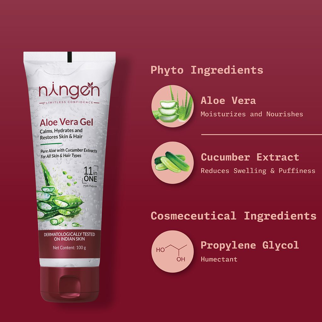 Ningen Aloe Vera Gel I With Added Cucumber I Irritation Free, Paraben Free I For Soft and Plump Skin I 100g view 2