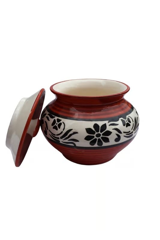 Hand-Painted Ceramic Storage Jar with Lid, Floral Design view 2