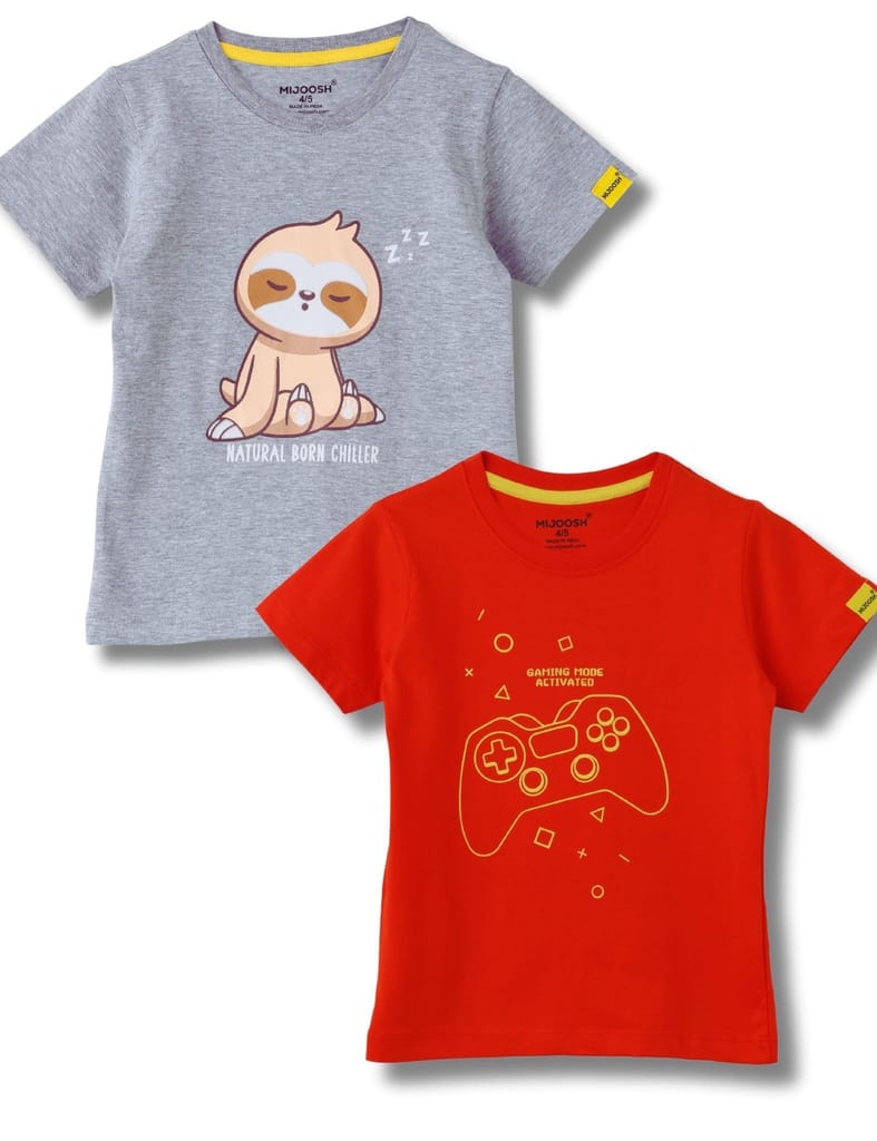 Boys T-Shirt Fiery Red / Grey Heather Mélange, Soft Cotton, Ages 2-6 (2pcs pack) view 2
