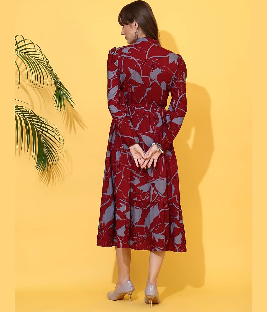 Sheetal associates Women Crepe Printed Fit & Flare Dress ( Maroon ) view 2