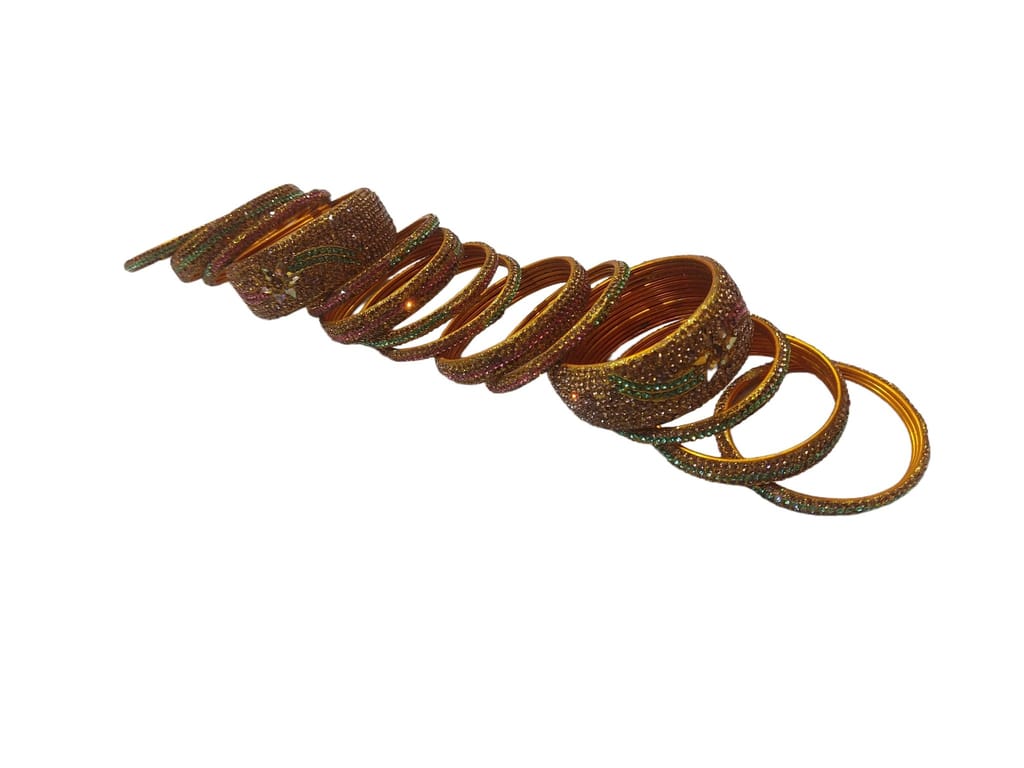 Indian Traditional Gold Plated Kundan Bangles Set for Women view 2