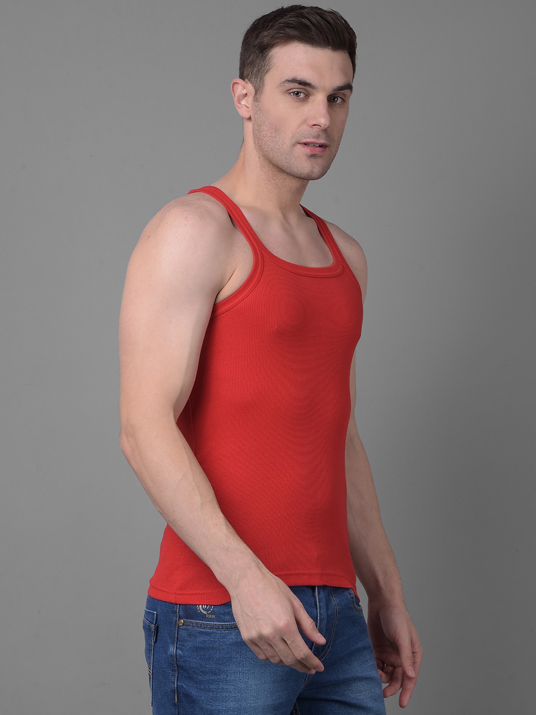 Men's Assorted Pack of 5 Solid Combed Cotton Racerback Styled Gym Vest view 2