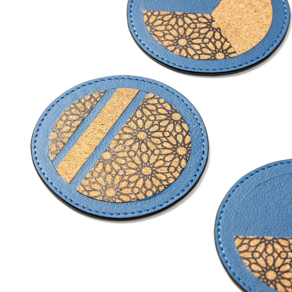 Vegan Leather Coasters Set - Blue view 2