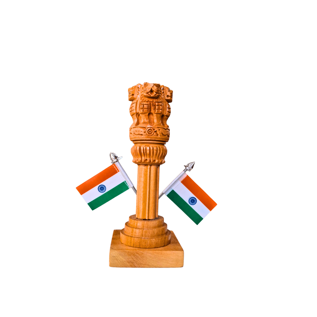 Wooden Ashoka Pillar with 2 flags 6 inches view 2